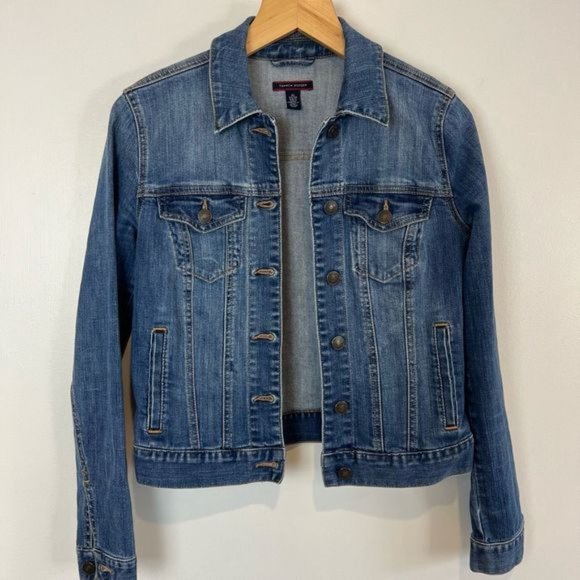 Tommy Hilfiger Women’s XS Blue Denim Jean Trucker Jacket Button Down Cotton - Picture 9 of 11